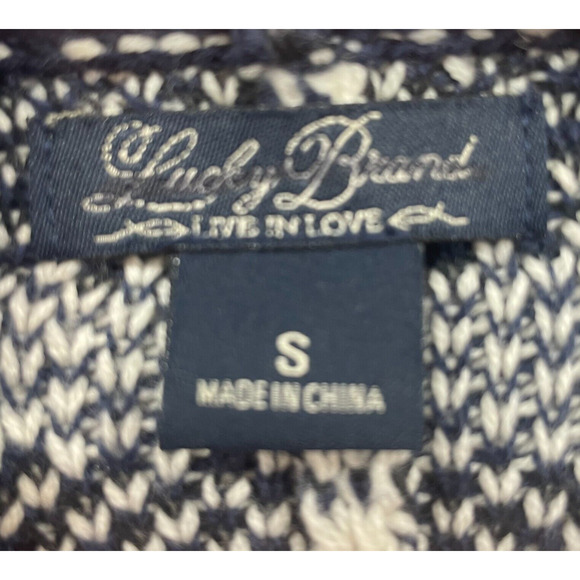 Lucky Brand Sweater Womens Small Blue Cardigan Geo Print Chunky Knit Cozy Pocket - Picture 3 of 10